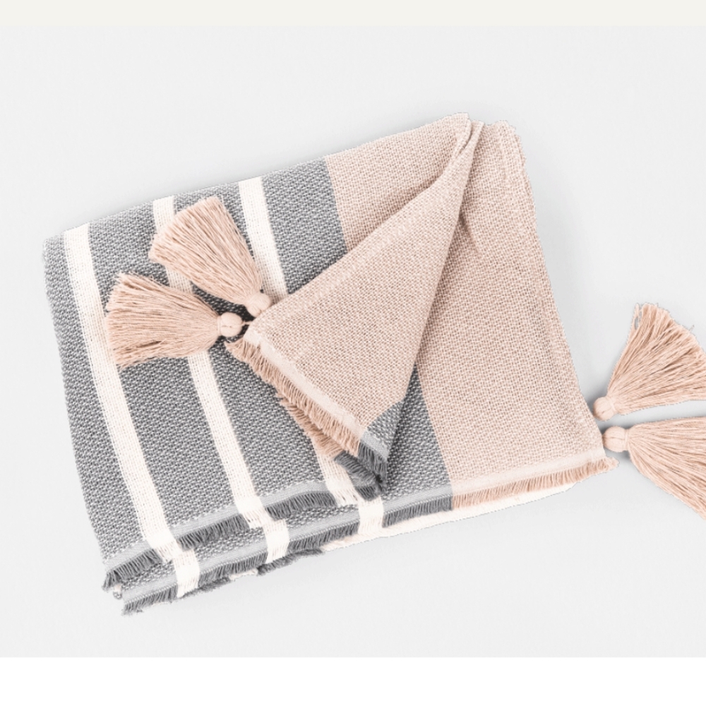 Woven Throw Blanket slate and cream